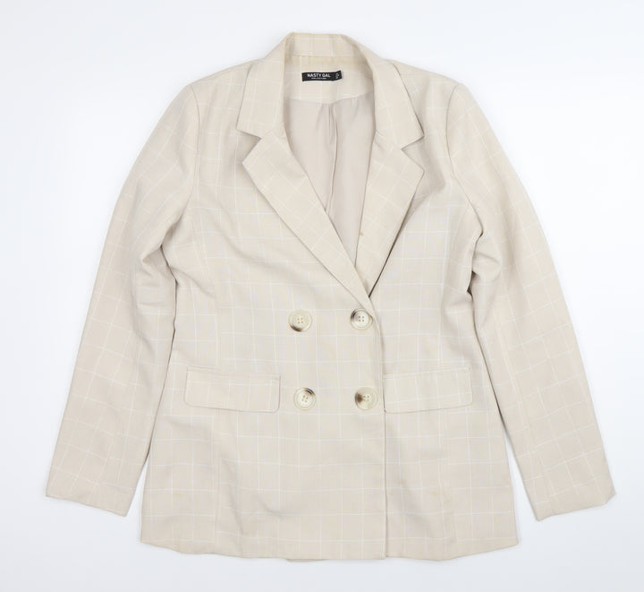 Nasty Gal Womens Beige Check Double Breasted Blazer Jacket Size 12
