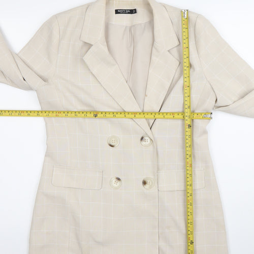 Nasty Gal Womens Beige Check Double Breasted Blazer Jacket Size 12