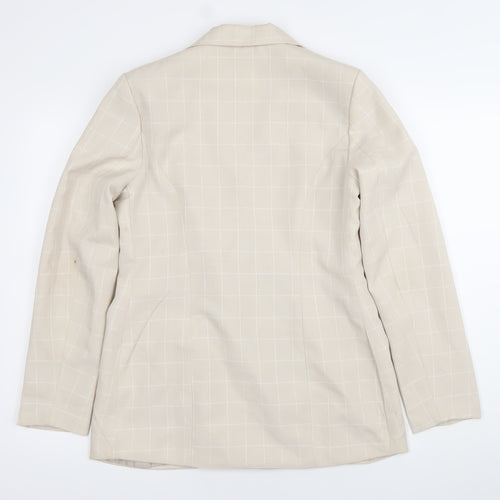 Nasty Gal Womens Beige Check Double Breasted Blazer Jacket Size 12