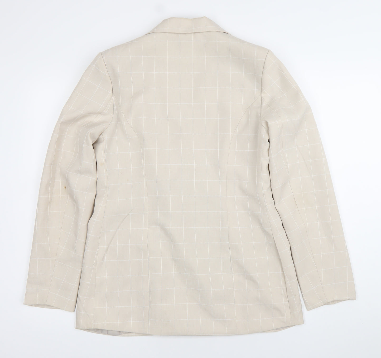 Nasty Gal Womens Beige Check Double Breasted Blazer Jacket Size 12