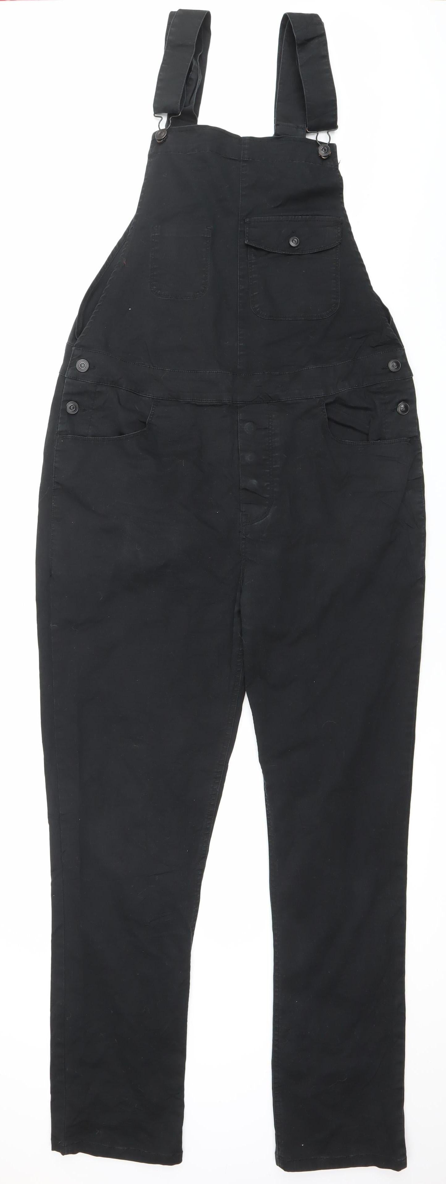 ASOS Womens Black Dungaree Jumpsuit Size 10 Adjustable Straps