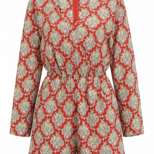 Fashion Union Women’s Red Paisley Long Sleeve V-Neck Playsuit Size 8