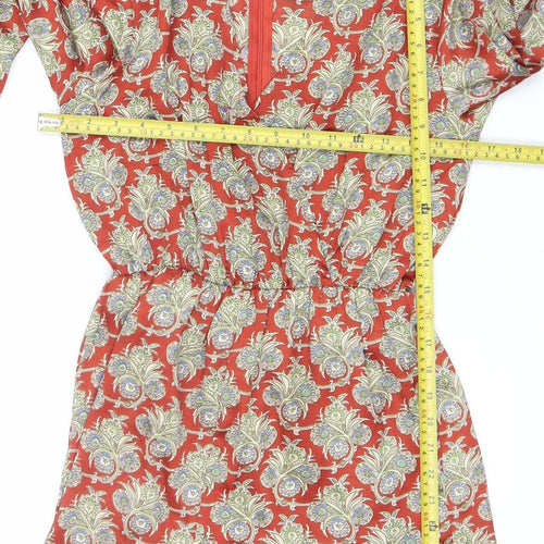 Fashion Union Women’s Red Paisley Long Sleeve V-Neck Playsuit Size 8