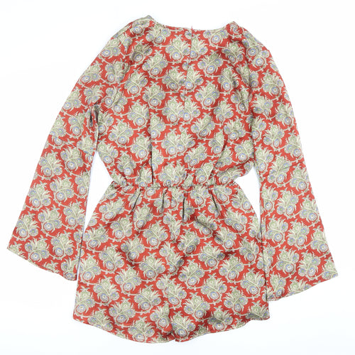 Fashion Union Women’s Red Paisley Long Sleeve V-Neck Playsuit Size 8