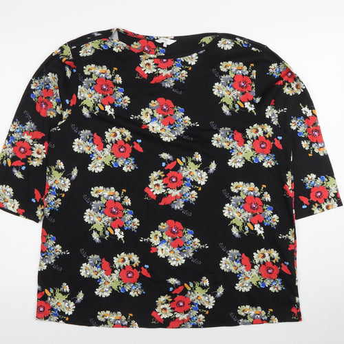 Cotton Traders Womens Black Floral Blouse Size 22 Tunic Top 3/4 Sleeve