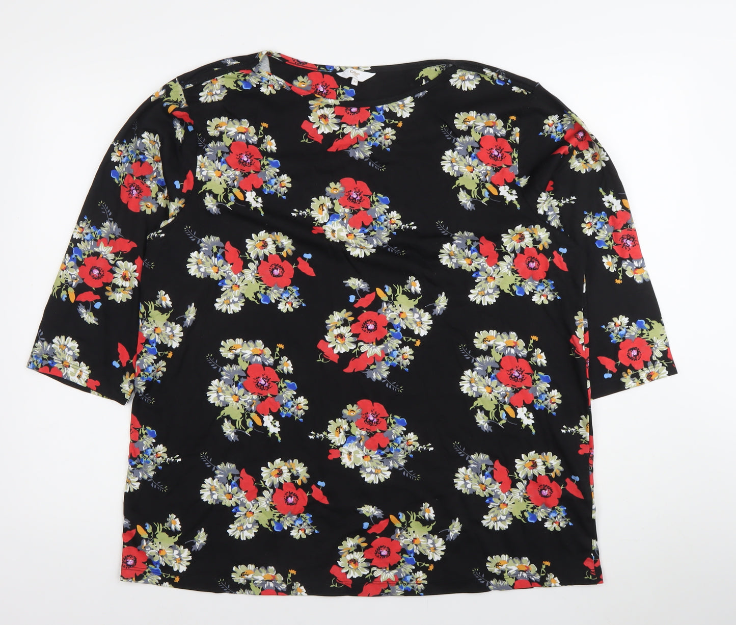 Cotton Traders Womens Black Floral Blouse Size 22 Tunic Top 3/4 Sleeve
