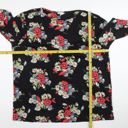Cotton Traders Womens Black Floral Blouse Size 22 Tunic Top 3/4 Sleeve