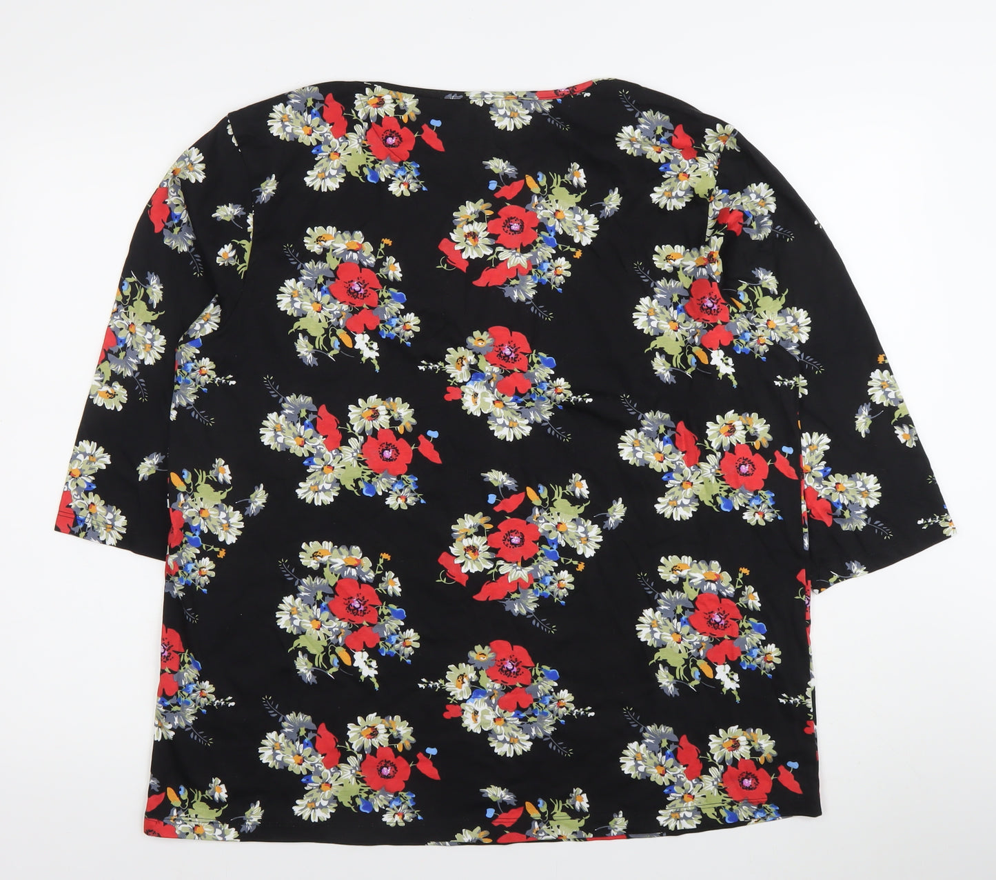 Cotton Traders Womens Black Floral Blouse Size 22 Tunic Top 3/4 Sleeve