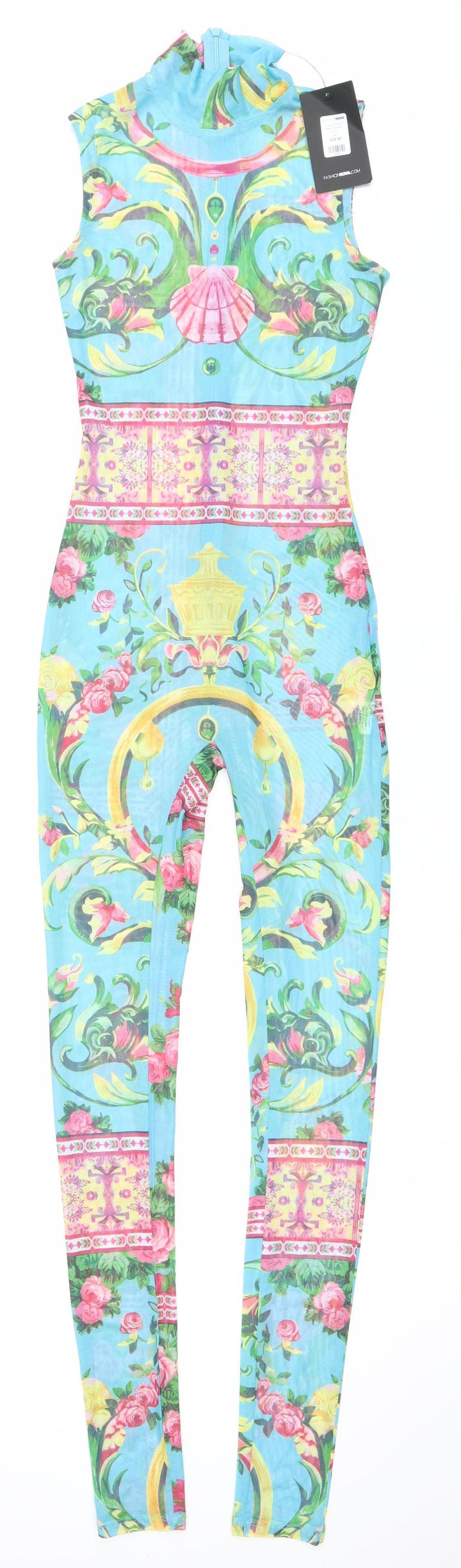 Fashion Nova Women’s XS Multicoloured Floral Mesh Catsuit Jumpsuit