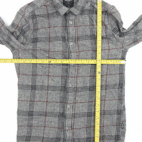 ONLY & SONS Men Grey Slim Fit Plaid Cotton Button-Up Shirt M