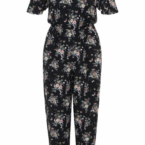 Oasis Women’s Black Floral Ruffle Cold Shoulder Jumpsuit Size S