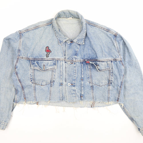 JEANS Womens Blue Cropped Denim Jacket Size S Retro Button Up