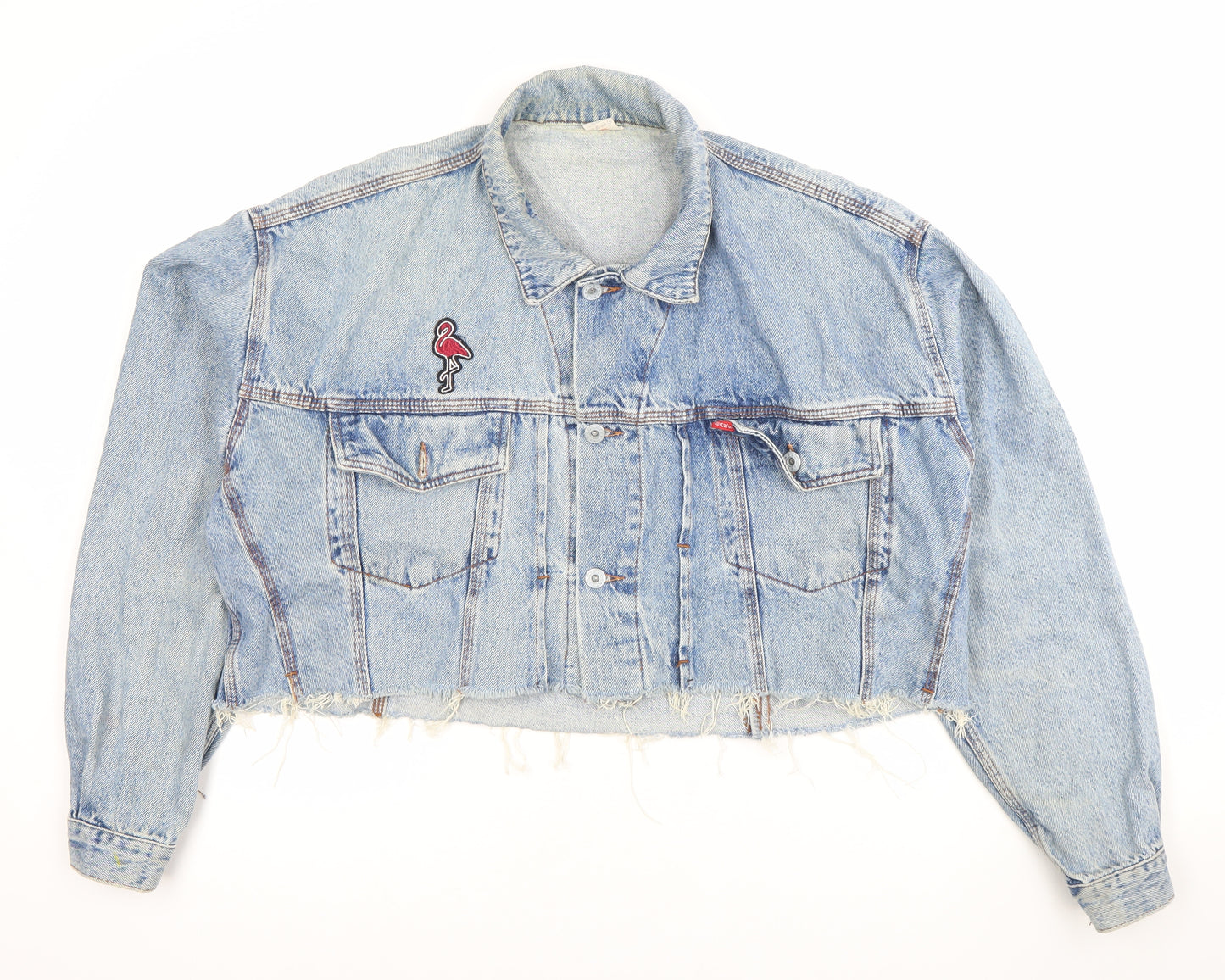 JEANS Womens Blue Cropped Denim Jacket Size S Retro Button Up