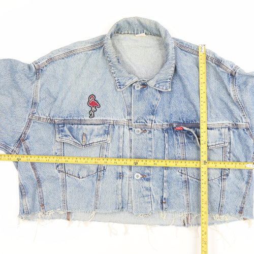 JEANS Womens Blue Cropped Denim Jacket Size S Retro Button Up