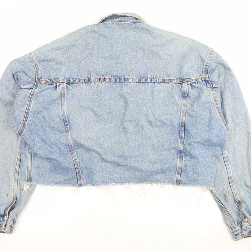 JEANS Womens Blue Cropped Denim Jacket Size S Retro Button Up