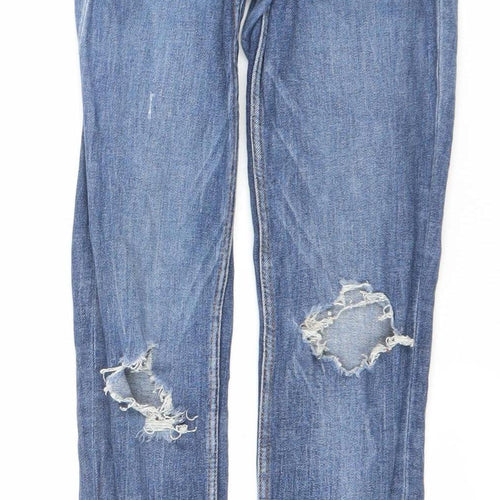 Zara Women’s Blue Skinny Distressed Jeans Size 10 Mid Rise