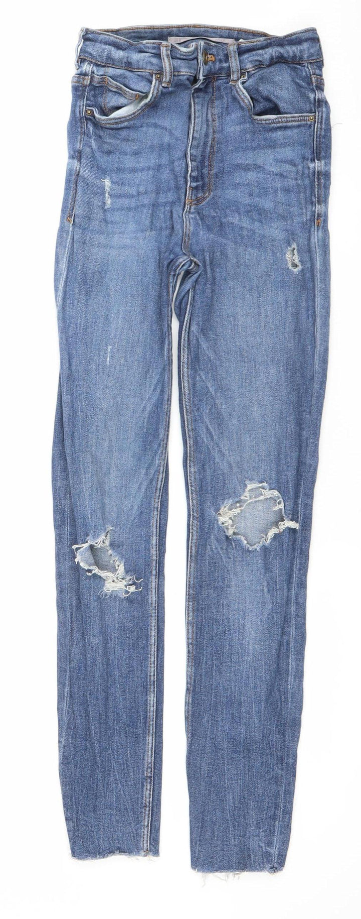 Zara Women’s Blue Skinny Distressed Jeans Size 10 Mid Rise