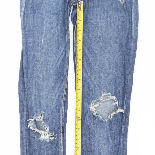 Zara Women’s Blue Skinny Distressed Jeans Size 10 Mid Rise