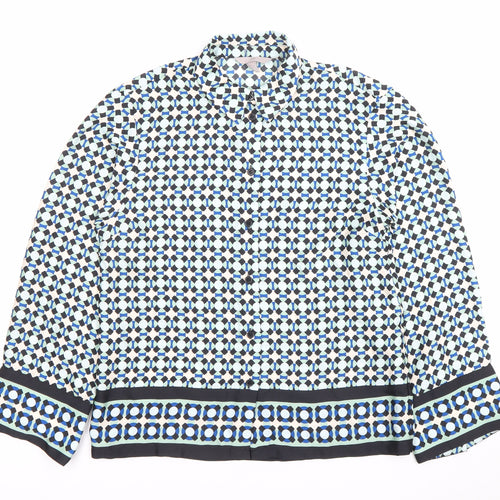 H&M Womens Multicoloured Geometric Button-Up Shirt Size 12 Long Sleeve Polyester