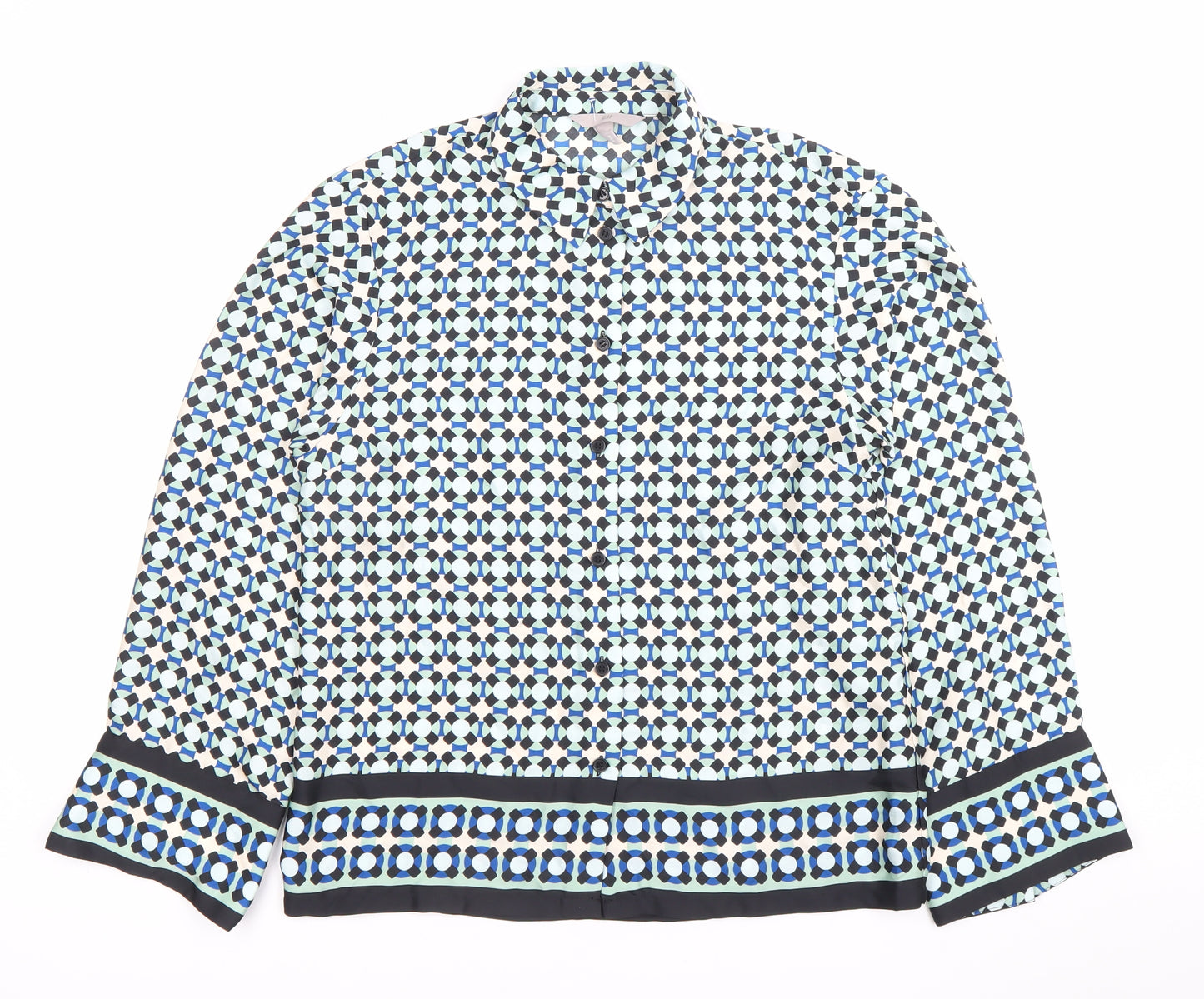 H&M Womens Multicoloured Geometric Button-Up Shirt Size 12 Long Sleeve Polyester