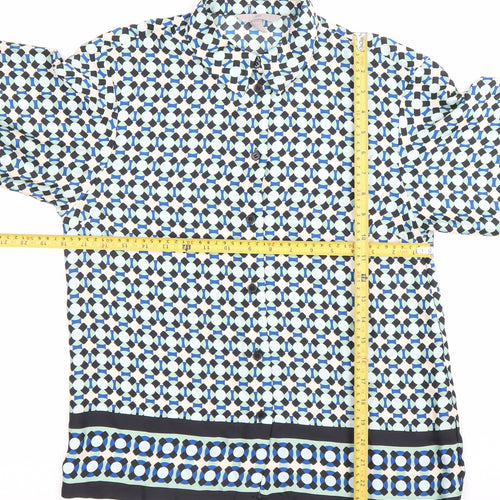 H&M Womens Multicoloured Geometric Button-Up Shirt Size 12 Long Sleeve Polyester