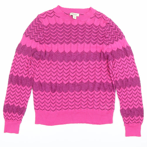 Oasis Women’s Pink Geometric Knit Pullover Jumper Size M