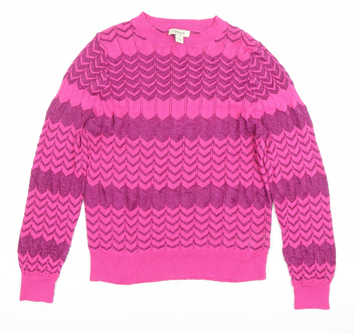 Oasis Women’s Pink Geometric Knit Pullover Jumper Size M