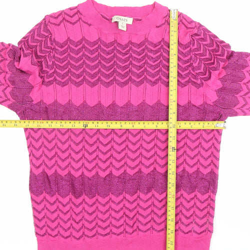 Oasis Women’s Pink Geometric Knit Pullover Jumper Size M