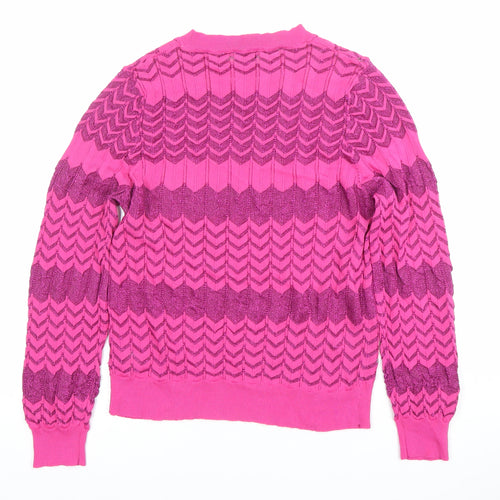 Oasis Women’s Pink Geometric Knit Pullover Jumper Size M