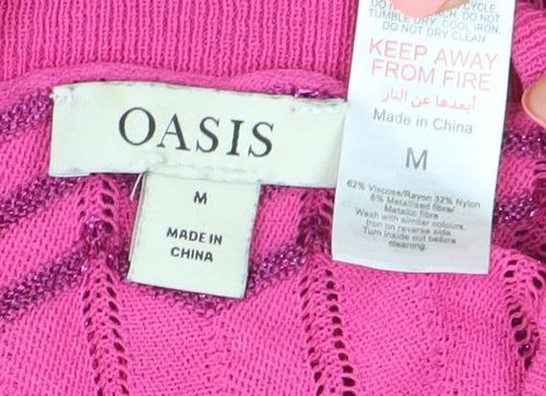 Oasis Women’s Pink Geometric Knit Pullover Jumper Size M