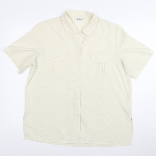 Barkertel Womens Ivory Button-Up Shirt Size 16 Short Sleeve Polyester