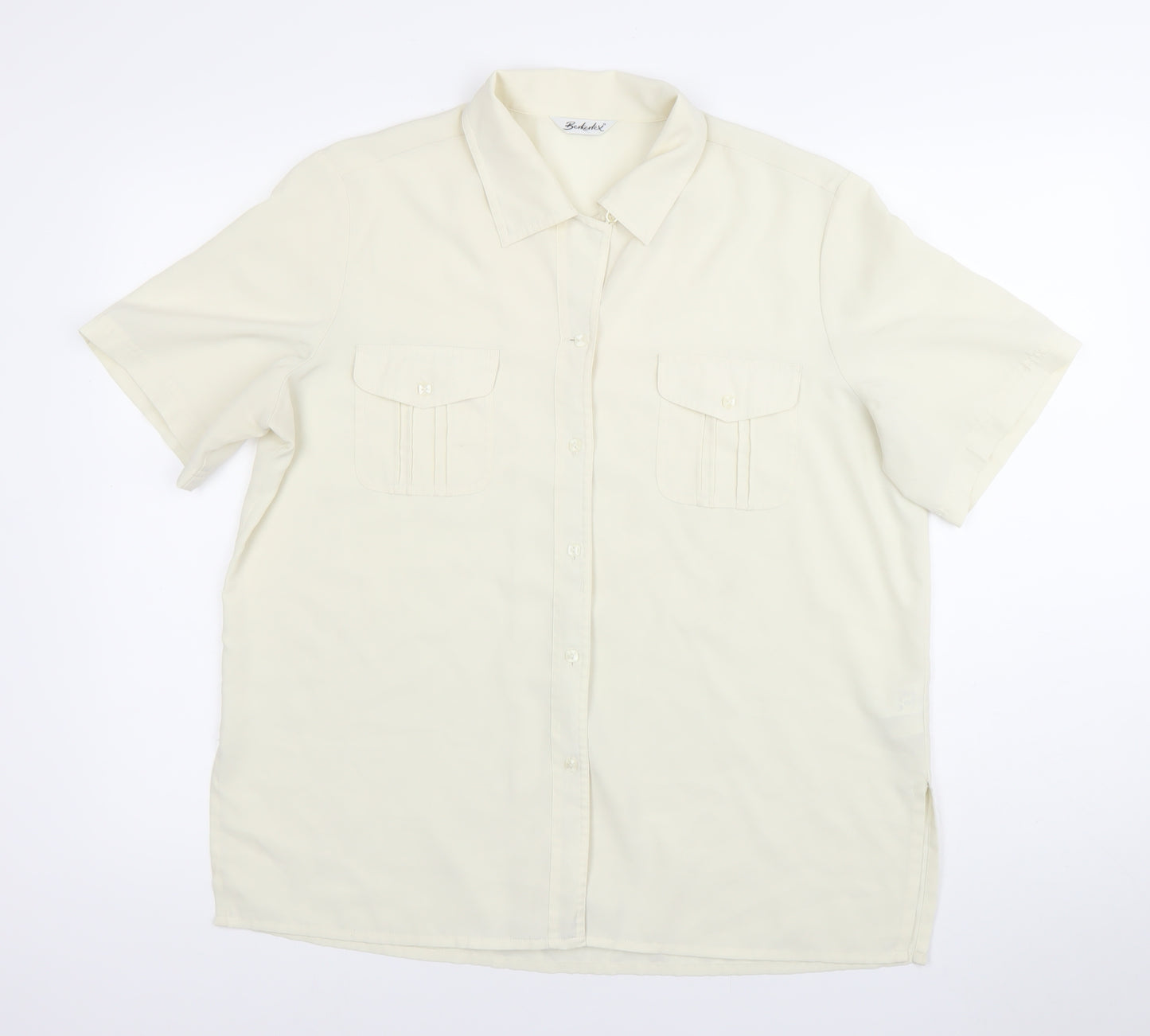 Barkertel Womens Ivory Button-Up Shirt Size 16 Short Sleeve Polyester