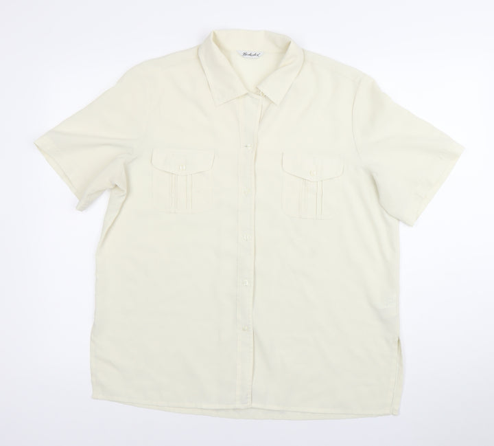 Barkertel Womens Ivory Button-Up Shirt Size 16 Short Sleeve Polyester