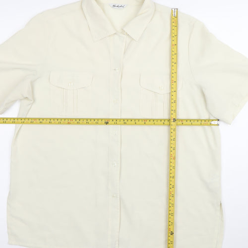 Barkertel Womens Ivory Button-Up Shirt Size 16 Short Sleeve Polyester