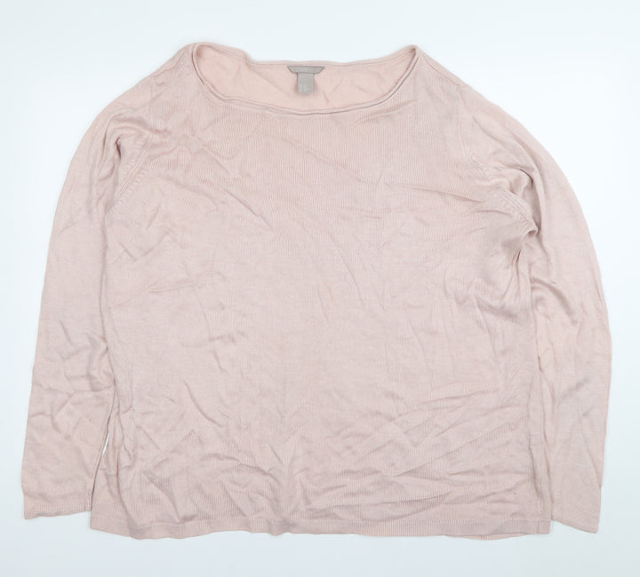 H&M Women's Pink 2XL Pullover Jumper Boat Neck Long Sleeve Knit