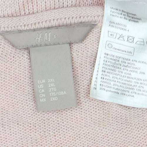 H&M Women's Pink 2XL Pullover Jumper Boat Neck Long Sleeve Knit