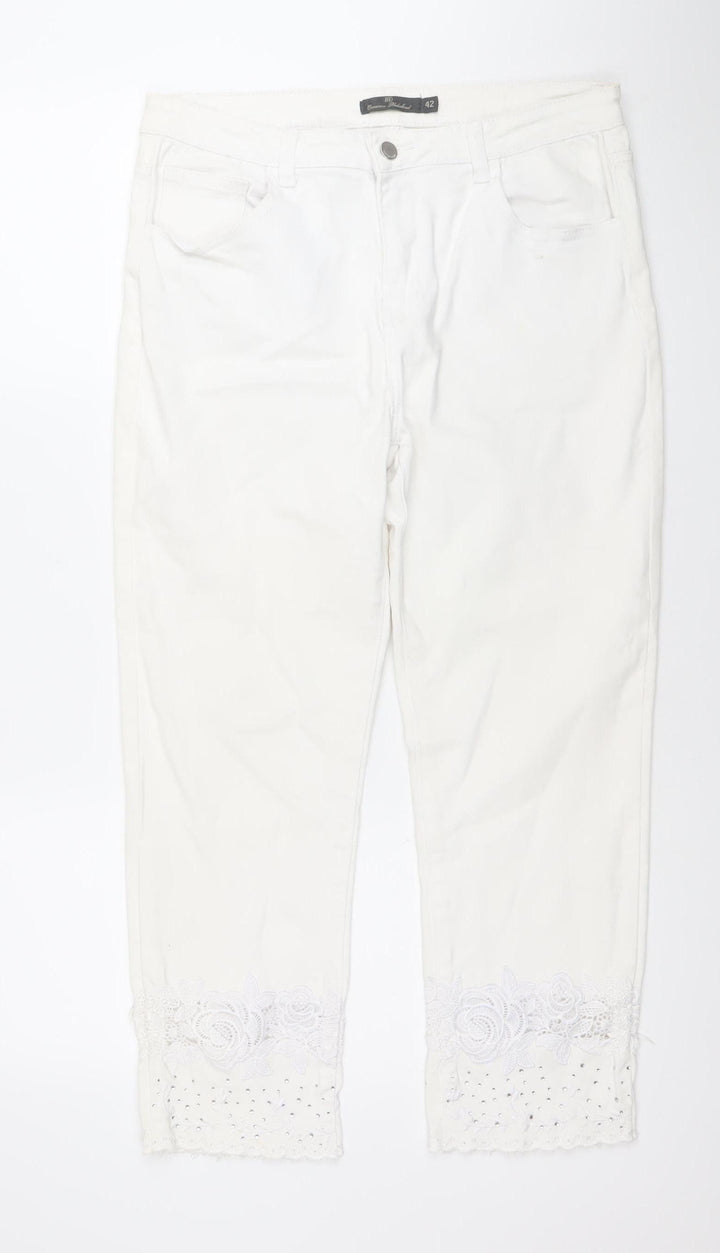 Comercio Abadland Womens White Lace Floral Skinny Jeans Size 14