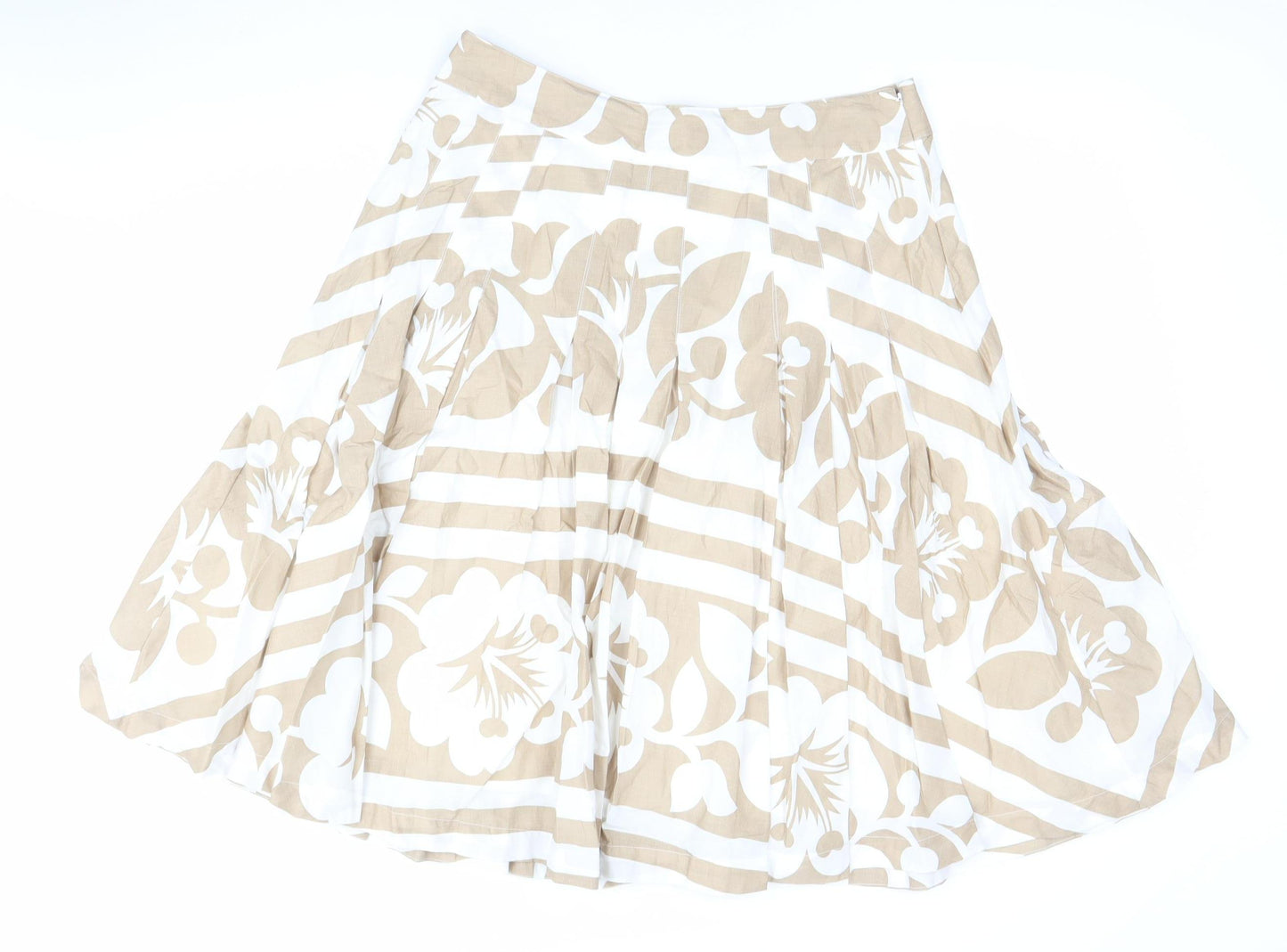 Frock & Frill Women’s Beige White Floral A-Line Cotton Skirt Size 12