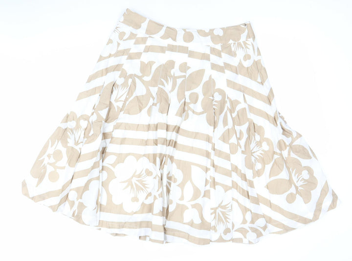 Frock & Frill Women’s Beige White Floral A-Line Cotton Skirt Size 12