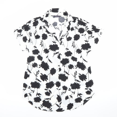 Marks and Spencer Women's Black White Floral Button-Up Shirt S