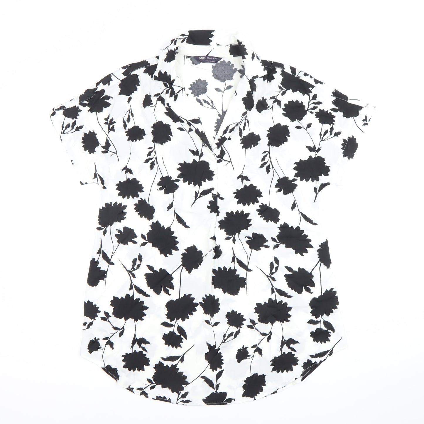 Marks and Spencer Women's Black White Floral Button-Up Shirt S