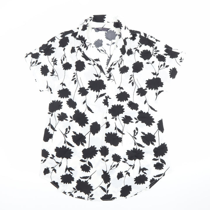 Marks and Spencer Women's Black White Floral Button-Up Shirt S