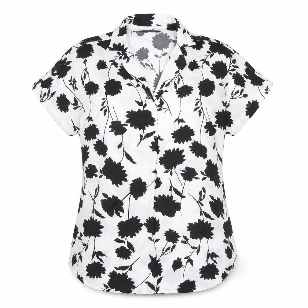 Front view of Marks & Spencer Women's Black White Floral Button-Up Shirt S
