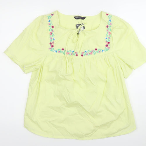 Marks and Spencer Womens Yellow Embroidered Tunic Blouse Size 8