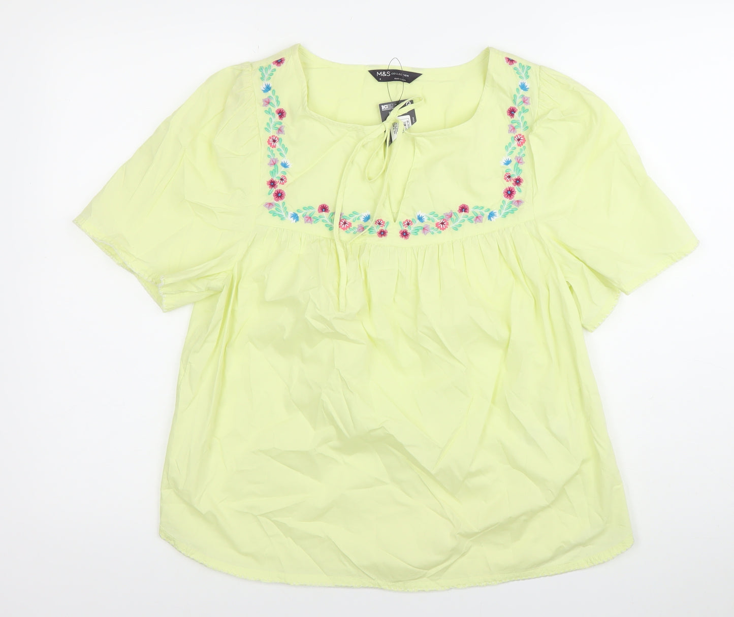 Marks and Spencer Womens Yellow Embroidered Tunic Blouse Size 8