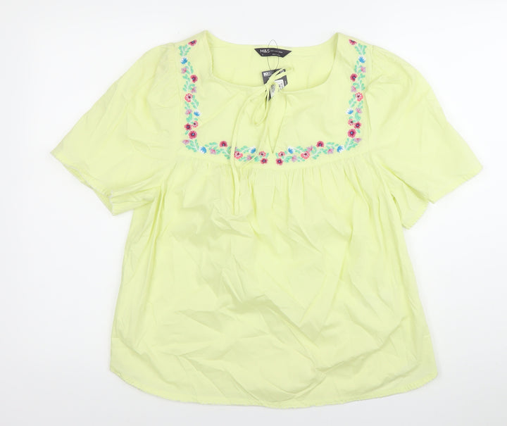 Marks and Spencer Womens Yellow Embroidered Tunic Blouse Size 8
