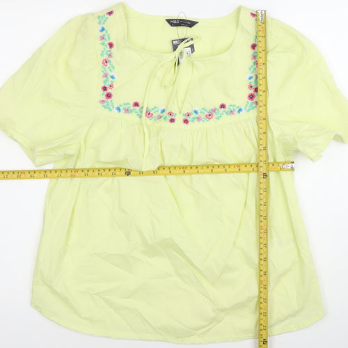 Marks and Spencer Womens Yellow Embroidered Tunic Blouse Size 8