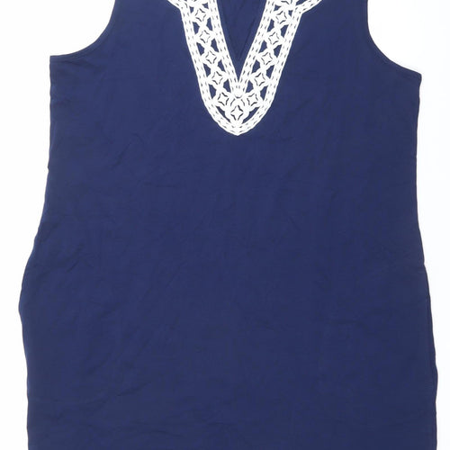 Lands' End Women’s Blue XL Cotton Tank Top with Crochet Detail
