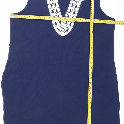 Lands' End Women’s Blue XL Cotton Tank Top with Crochet Detail