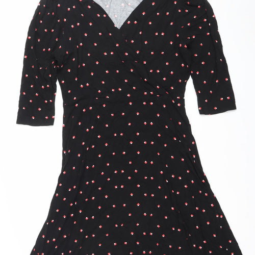 Dorothy Perkins Women’s Black Geometric Print A-Line Dress UK 14